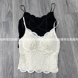 港式冬季复古蕾丝纯欲风镂空设计带胸垫女减龄松紧打底衫吊带上衣