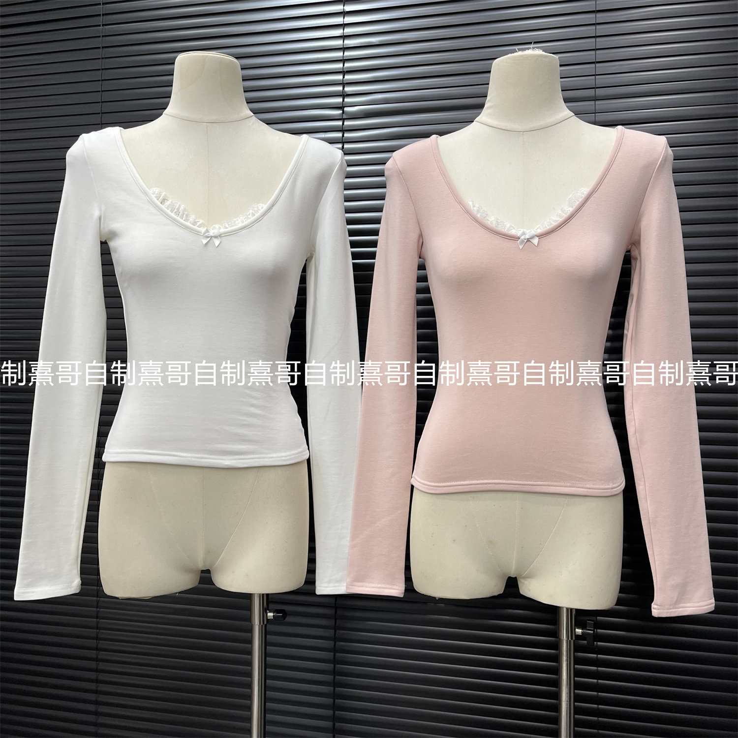 超好看绝美上衣冬内搭高级感蕾丝拼接紧身显瘦长袖t恤针织打底衫