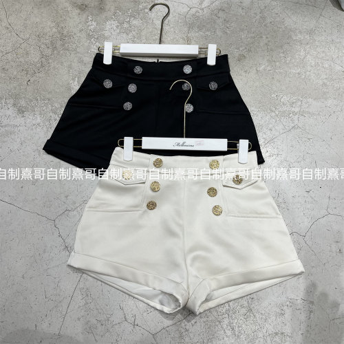 韩系纯色双排扣短裤女秋冬季高腰西装阔腿裤a字显瘦热裤外穿裤子