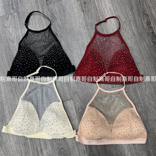 法式 内搭上衣 性感闪钻挂脖薄纱纯欲风聚拢内搭背心吊带内搭女春季