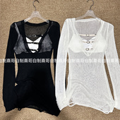 中长款 针织防晒罩衫 上衣女早秋遮屁股明媚废土风度假旅游镂空T恤