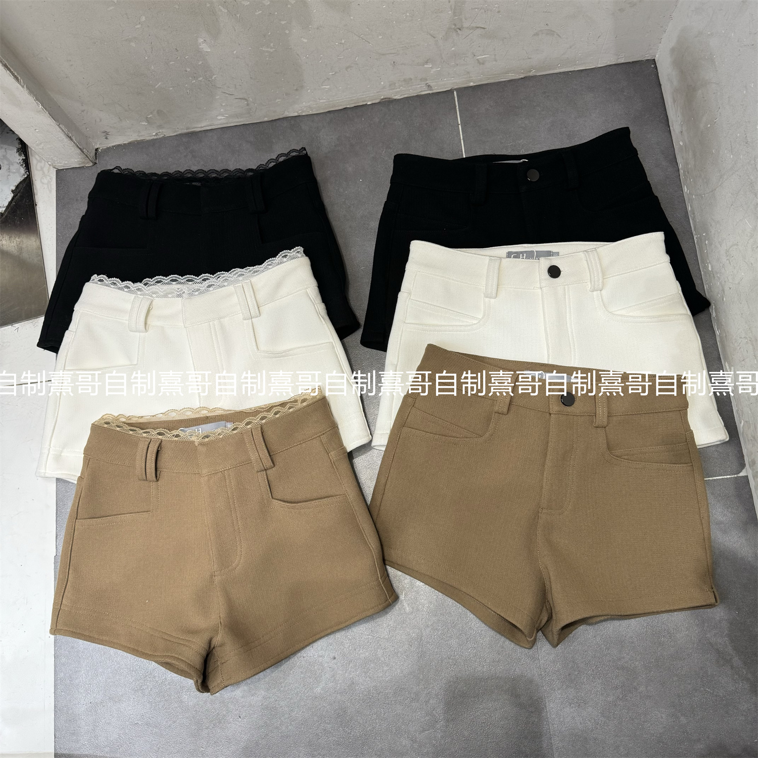 2025秋冬新款高腰显瘦阔腿裤靴裤百搭热裤蕾丝拼接腰头休闲短裤女