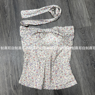 上衣 显瘦内搭无袖 韩系小碎花性感飘带抹胸背心女2026夏季 穿搭修身