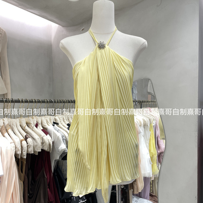 夏季新款法式挂脖吊带背心上衣性感美背洋气减龄A字短款连衣裙女