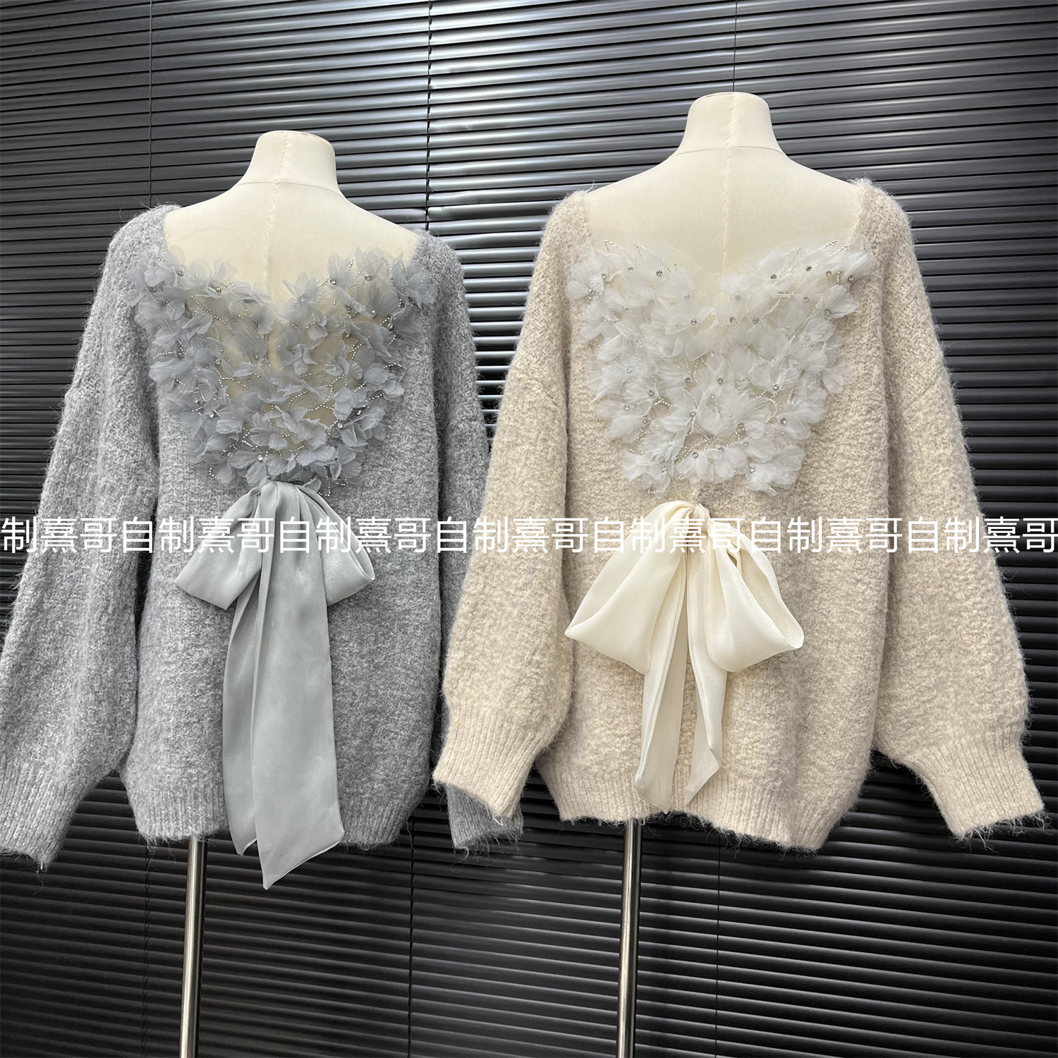 洋气独特别致绝美百搭上衣高级感后背立体贴花蝴蝶结宽松加厚毛衣