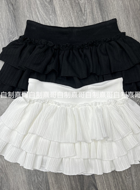 芭蕾风白色荷叶边蓬蓬蛋糕短裙女夏季小个子防走光A字半身裙裤子