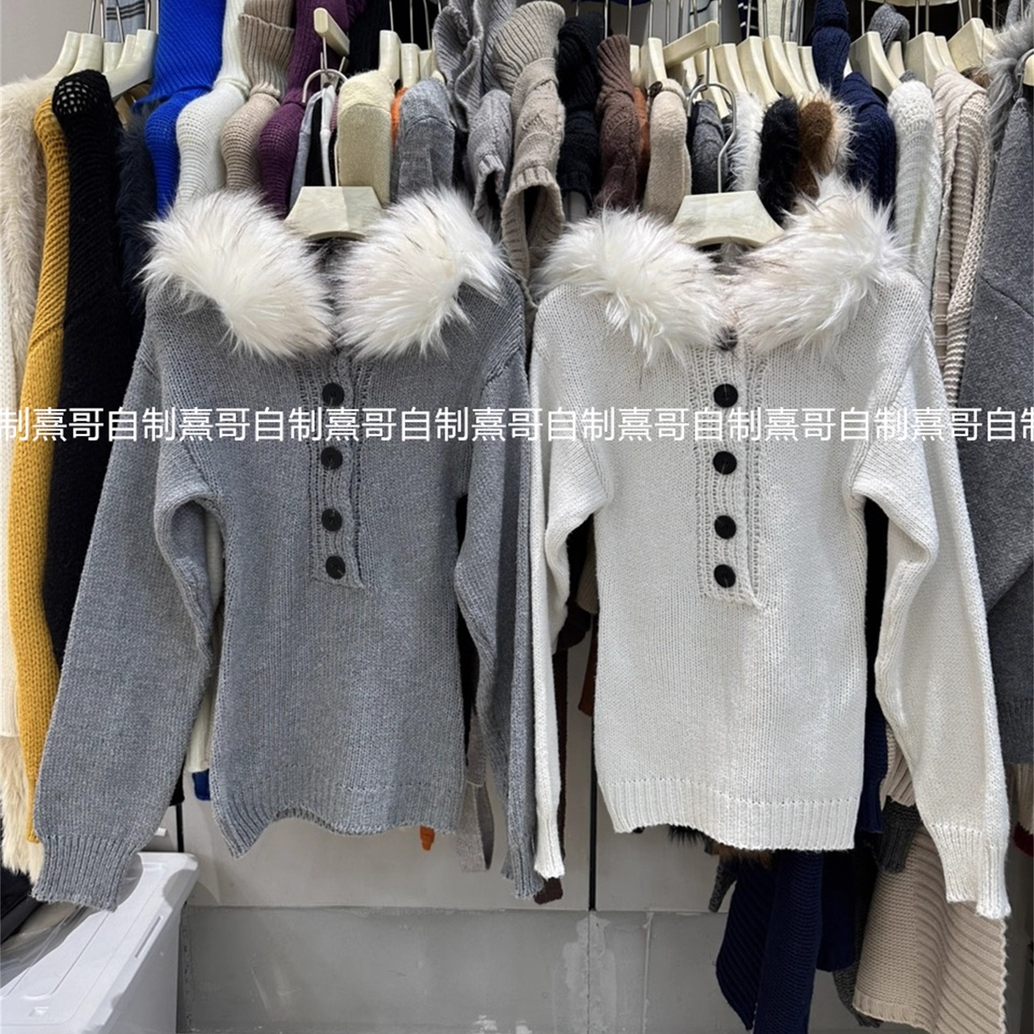 甜辣风毛领连帽长袖针织衫女秋冬季套头毛衣减龄百搭保暖气质上衣