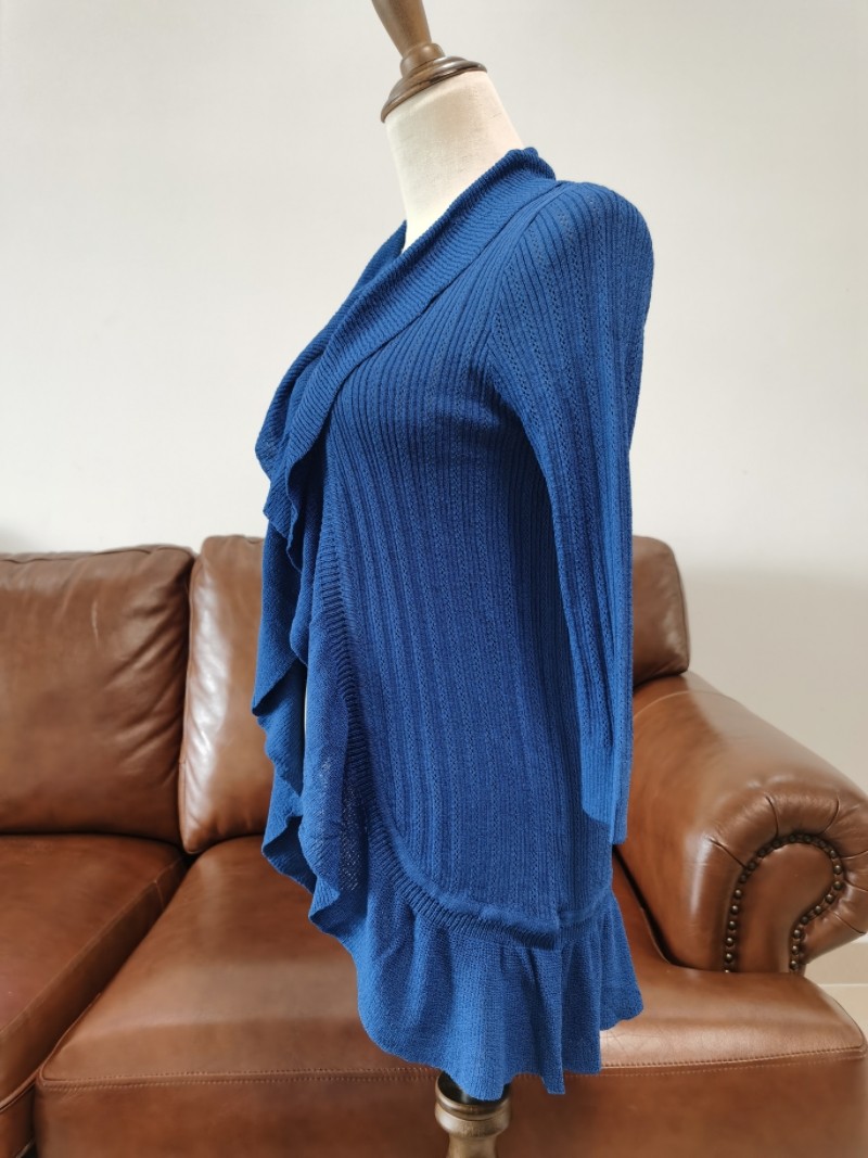 日单春夏不规则麻料针织开衫简约长袖薄款柔软纯色百搭披肩女