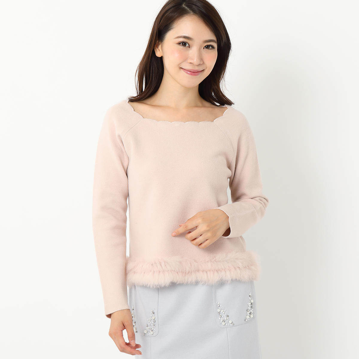 日单原单Misch下摆真兔毛刺绣花边领口春秋季女长袖针织衫毛衣,女装/女士精品,毛针织衫,淘宝优惠券,粉丝福利购,淘宝优惠卷