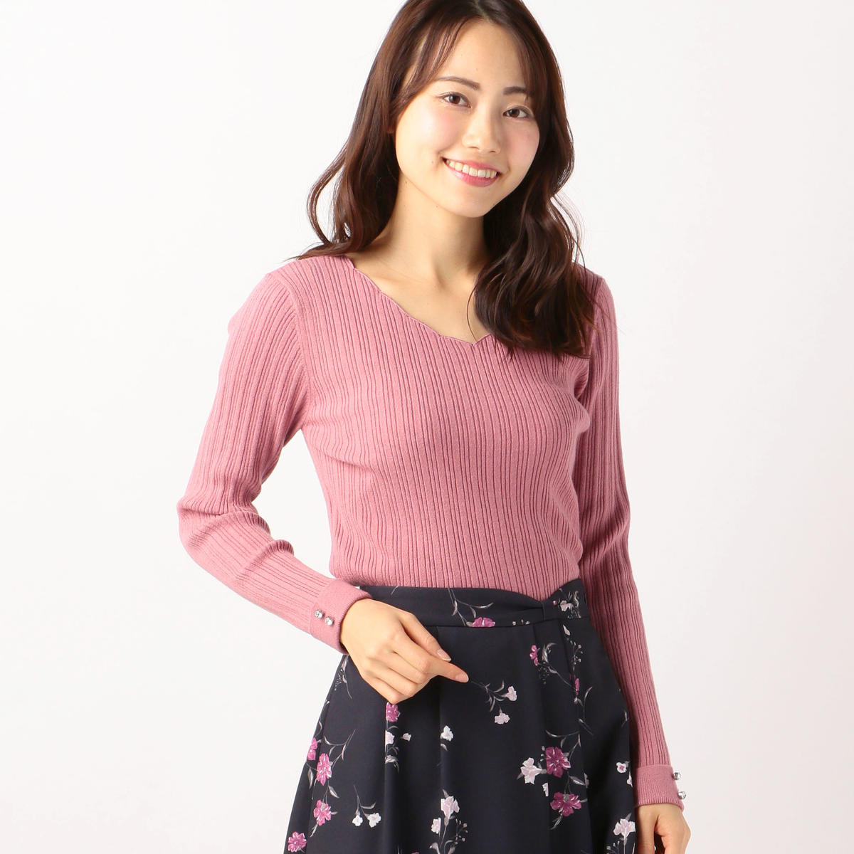 日单 MM家花边刺绣竖条纹柔软亲肤袖口钉珠春秋针织毛衣