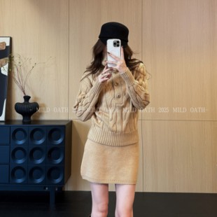 【昼夜序曲】绵羊毛时尚设计感毛衣套装