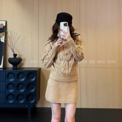 【昼夜序曲】绵羊毛时尚设计感毛衣套装