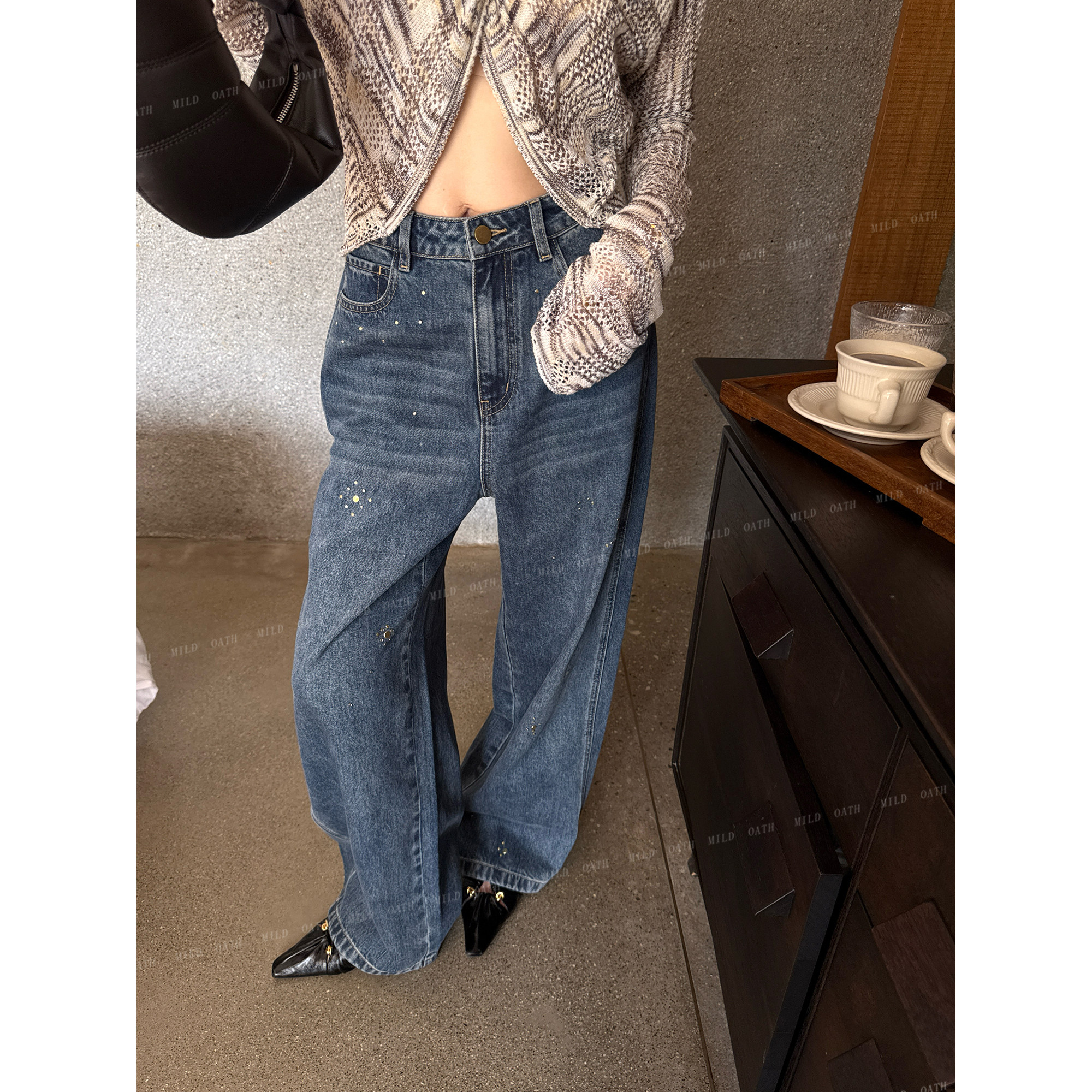 【收集星光】设计款重工烫钻钉珠廓形显瘦直筒牛仔裤,女装/女士精品,牛仔裤,淘宝优惠券,粉丝福利购,淘宝优惠卷