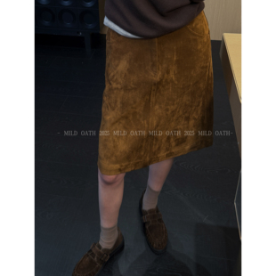 【巴恩流域】复古褶皱中裙韩系直筒半身裙