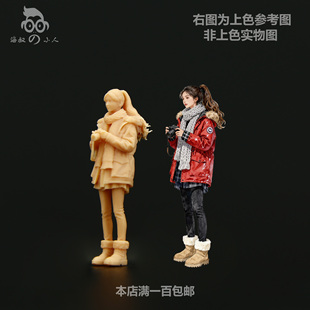 【海叔】1:64美女摄影师微缩模型1:43树脂白模场景微拍小人偶A478