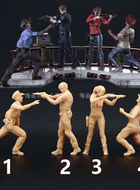 L339生化危机莱昂 克莱尔打丧尸 1:64人偶模型手办微缩沙盘小人