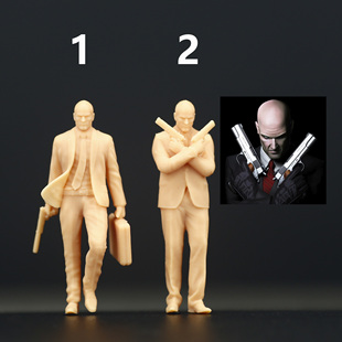 A230杀手47模型1:64微缩人偶1:43树脂白模沙盘公仔场景摆件