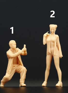 A218粉丝给女神拍照1:64微缩人偶模型1:43树脂白模沙盘公仔场景