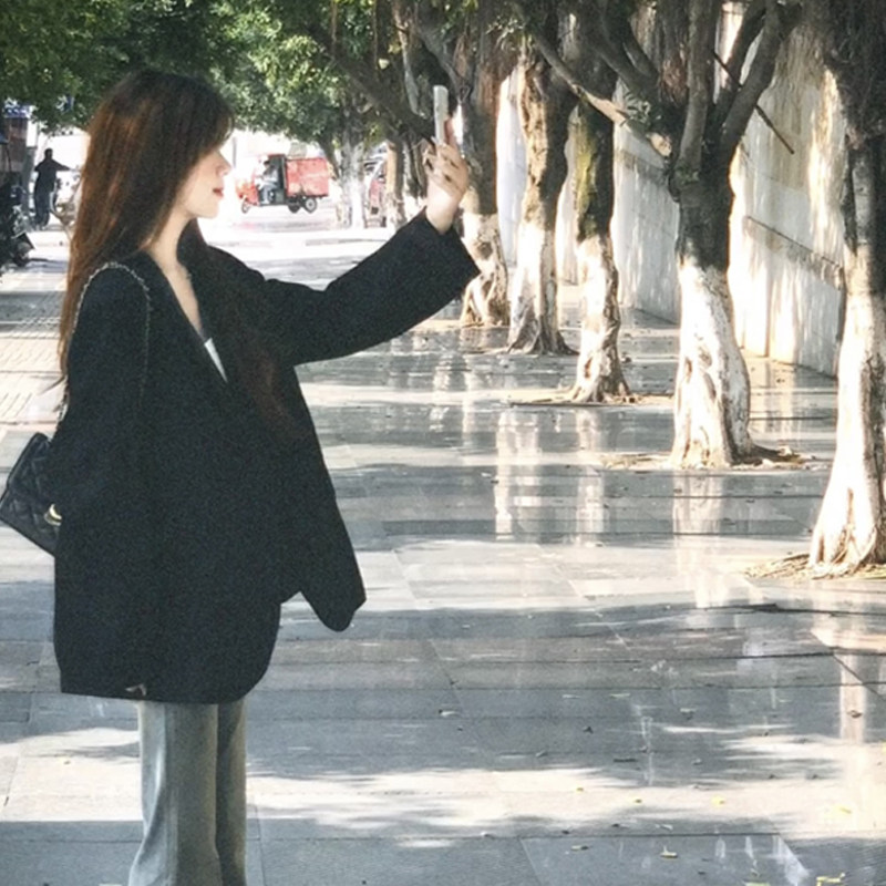 春秋职业装小西服外套女士2024年新款办公面试两粒扣黑色西装上衣
