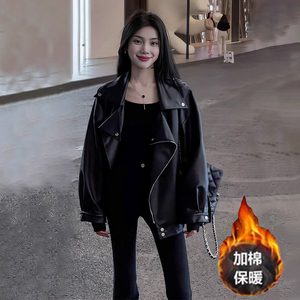 秋冬ins街头酷辣皮衣外套女宽松oversize夹克大码PU皮气质机车服