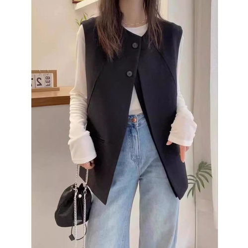 简约无袖高级感黑色马甲女