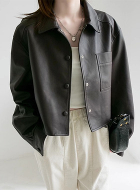 黑色pu小皮衣外套女春秋高级感宽松小个子气质机车短款夹克上衣潮