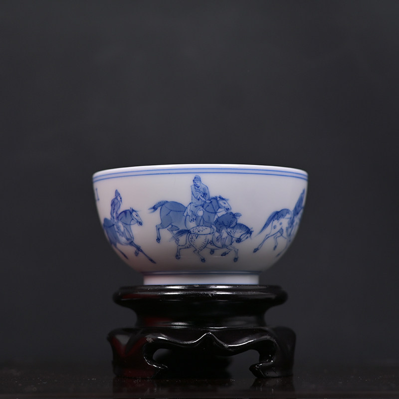 汲老推荐景德镇徐冬贵青花手绘五王醉归图120cc主人杯茶杯茶具