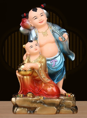 和合二圣神像欢天喜地婚姻团圆喜神家用客厅寺庙旺宅树脂供奉摆件