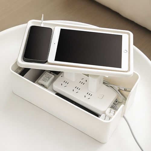 大容量带盖桌面插排收纳盒