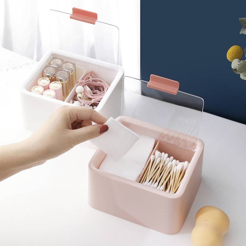 透明盖双分格棉签化妆棉收纳盒
