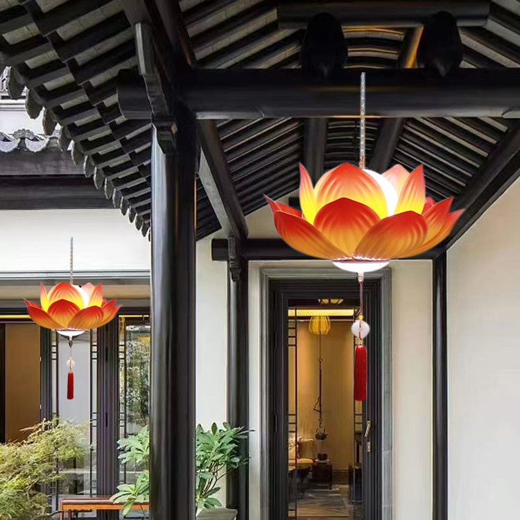河灯荷花灯许愿莲花灯金色上下发光莲花吊灯寺庙走廊过道低压12V