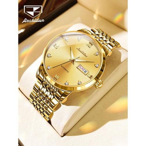 男表正品名牌瑞士金色手表男款机