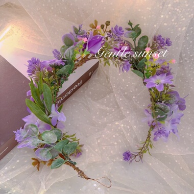 森系仿真花环头饰紫色薰衣草仿真花超仙新娘影楼婚礼发饰