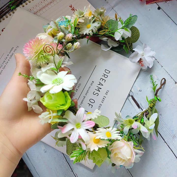 森系绿色花环头饰新娘结婚礼服配饰品超仙唯美花朵发箍写真拍照