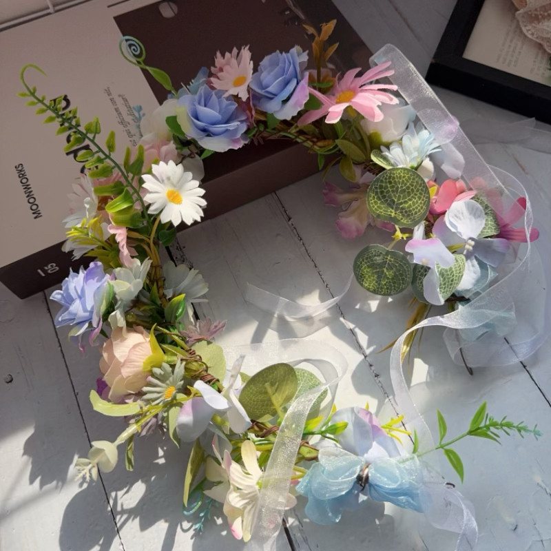 小清新ins仙气粉蓝色小雏菊发饰