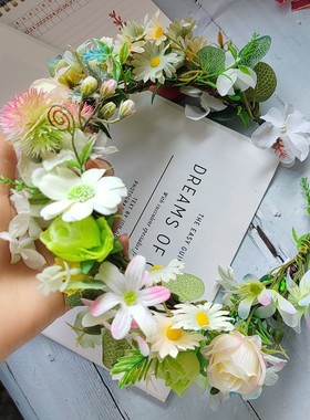 森系绿色花环头饰新娘结婚礼服配饰品超仙唯美花朵发箍写真拍照