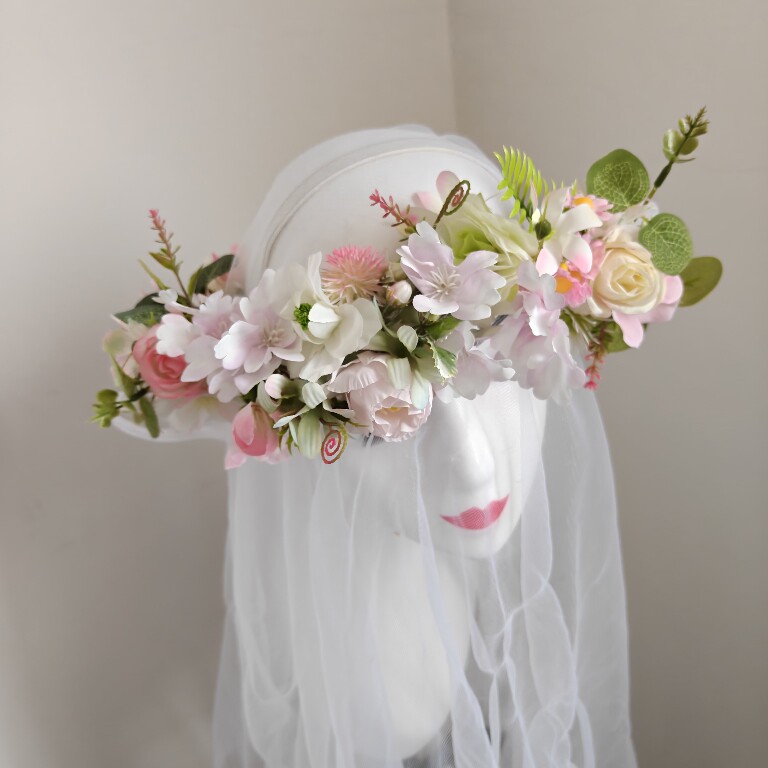 ins森系手工白色花朵清新百搭花环新娘韩版户外婚礼甜美公主头饰