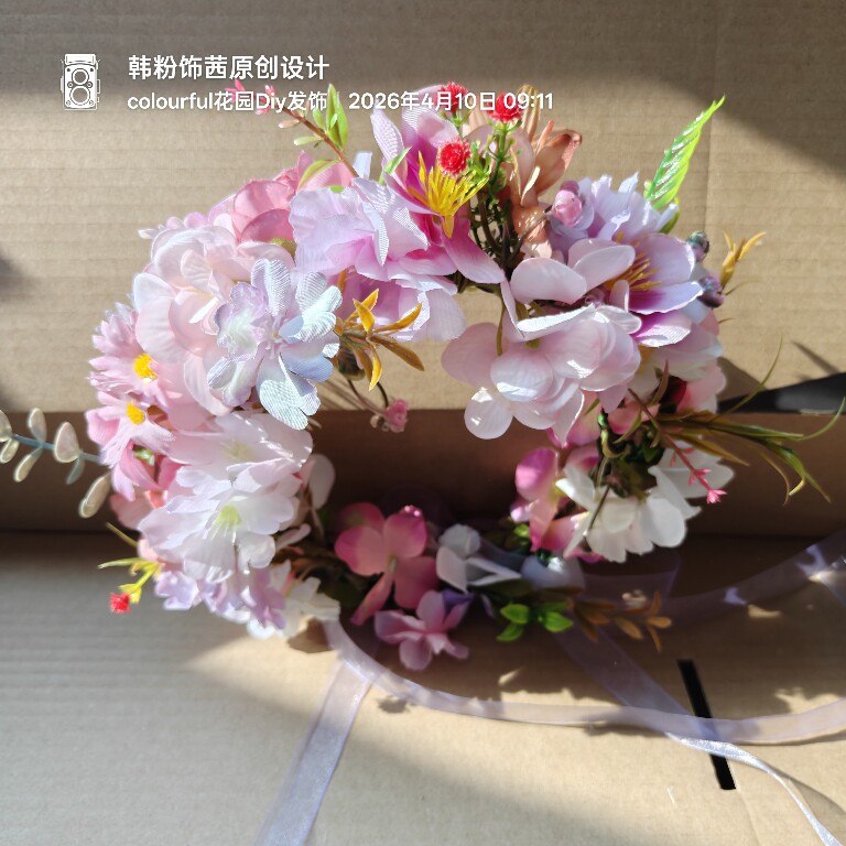 樱花花环头饰春日粉紫色花朵发饰拍照神器舞台表演写真摄影道具