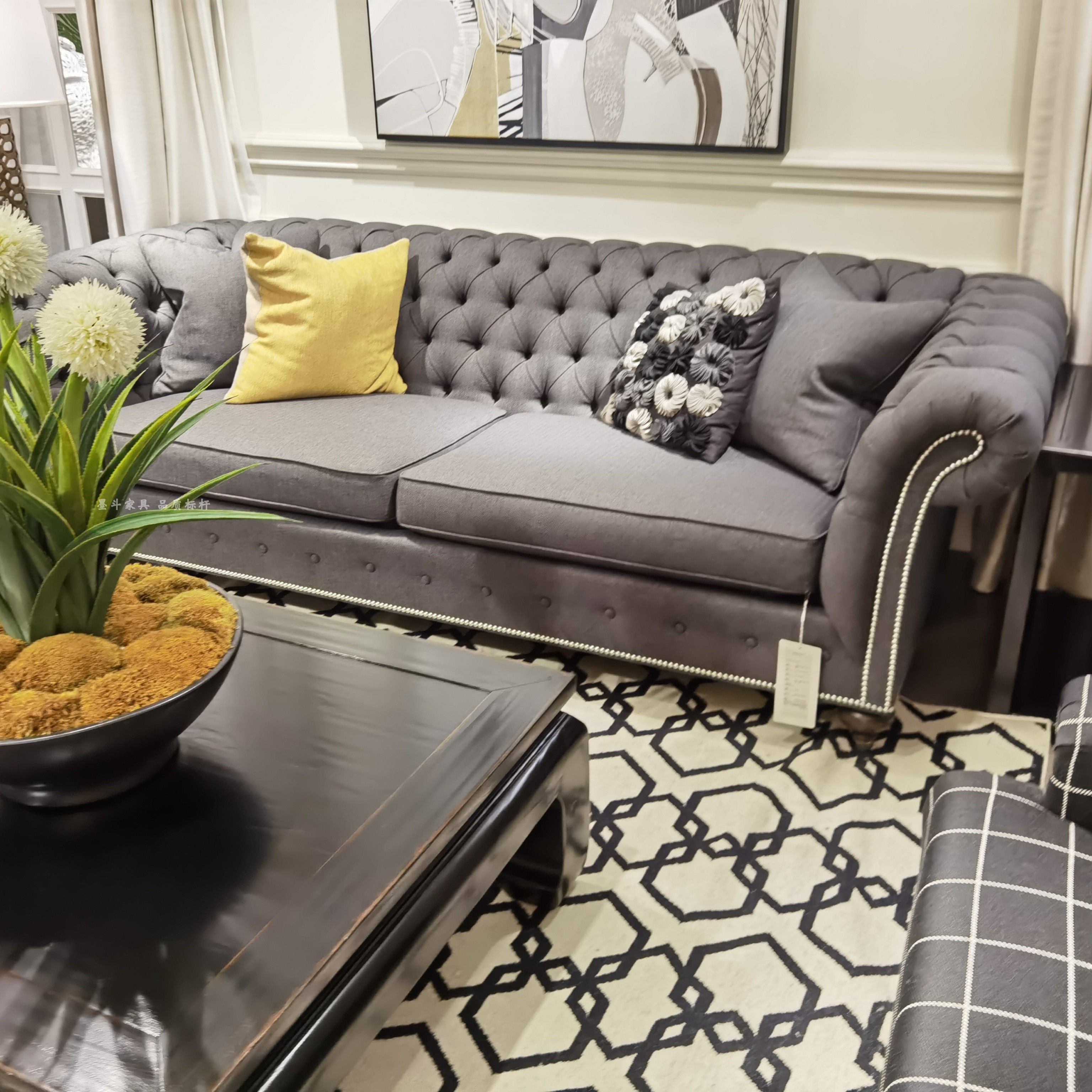 美 克家具布艺美家三人沙发极简家具定制客厅复古布艺拉扣沙发,住宅家具,实木沙发,淘宝优惠券,粉丝福利购,淘宝优惠卷