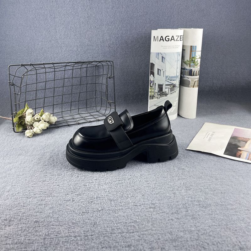粗跟厚底小皮鞋一脚蹬真皮乐福鞋