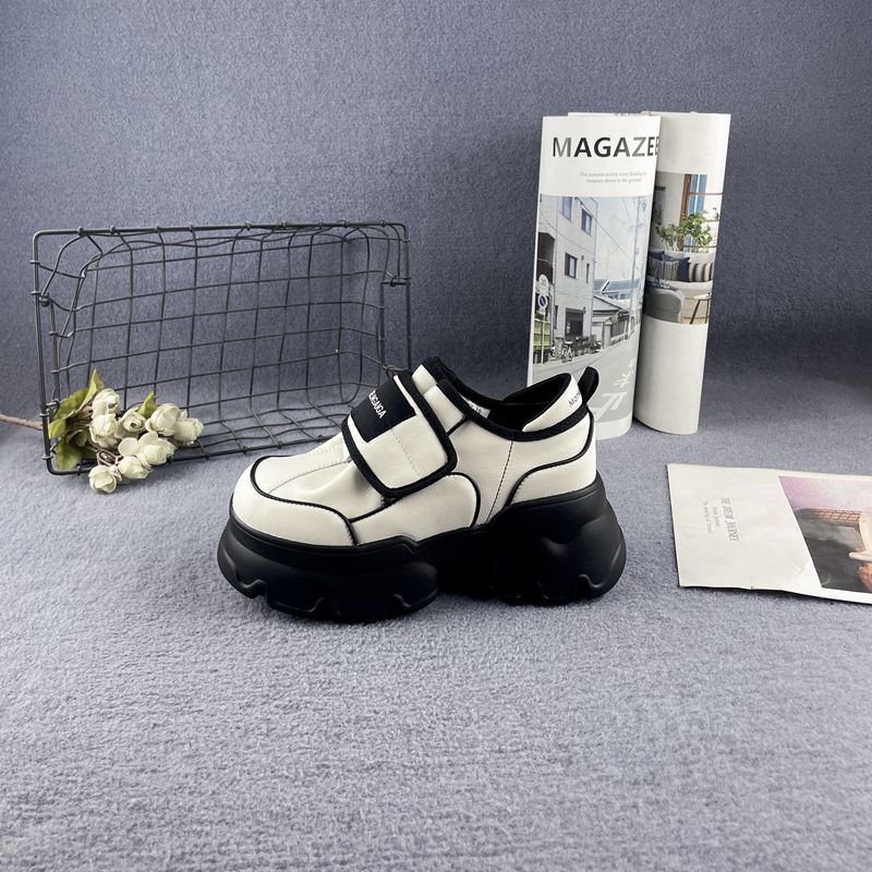 牛皮粗跟厚底魔术贴时尚老爹鞋女