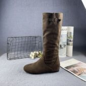 专柜断码 秋冬新款 圆头平底内增高套筒显瘦皮带扣褶皱堆堆长筒靴女