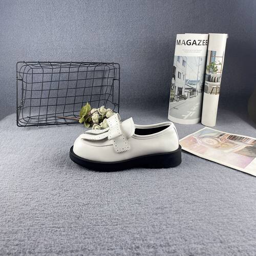 真皮圆头蝴蝶结低跟一脚蹬乐福鞋