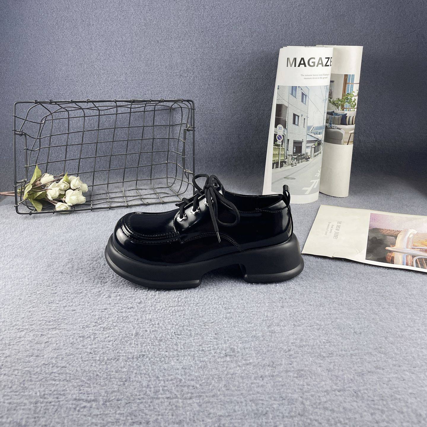 真皮专柜断码春秋新款粗跟厚底圆头系带乐福鞋百搭增高黑色皮鞋女,女鞋,乐福鞋（豆豆鞋）,淘宝优惠券,粉丝福利购,淘宝优惠卷