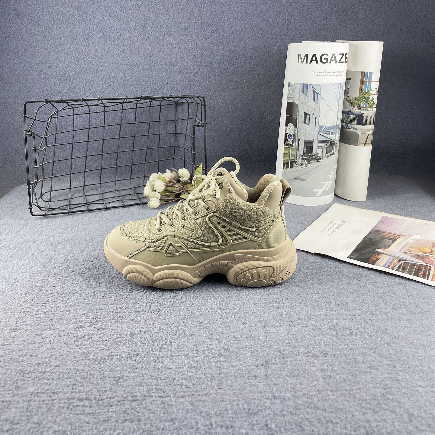 真皮加绒保暖松糕底高帮老爹鞋女