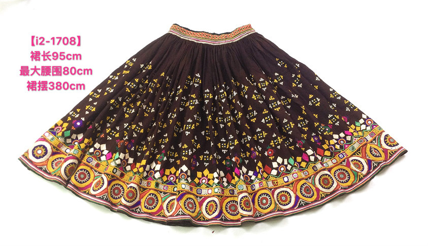 印度摩洛哥贝都因卡奇部落纯手工重工刺绣古董裙半身花鸟裙尖货