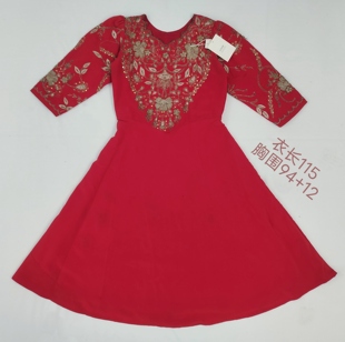 微瑕印度手工钉珠亮片古着连衣裙尼泊尔异域旅拍女装vintage大红