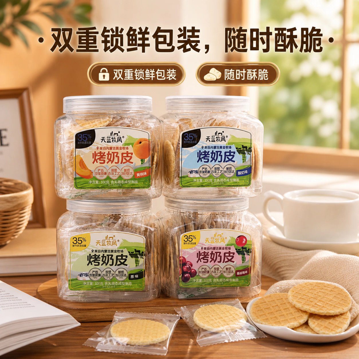 天蓝牧风烤奶皮内蒙特产烤奶皮脆片奶制品零食独立罐装添加鲜牛奶