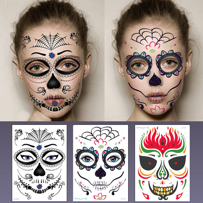万圣节脸部妆容贴纸脸谱恐怖整脸化妆舞会儿童搞怪脸贴tattoo装饰