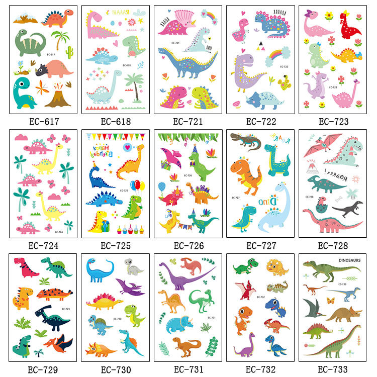 儿童恐龙纹身贴防水持久男孩女孩卡通益智奖励贴纸画可爱动物装饰